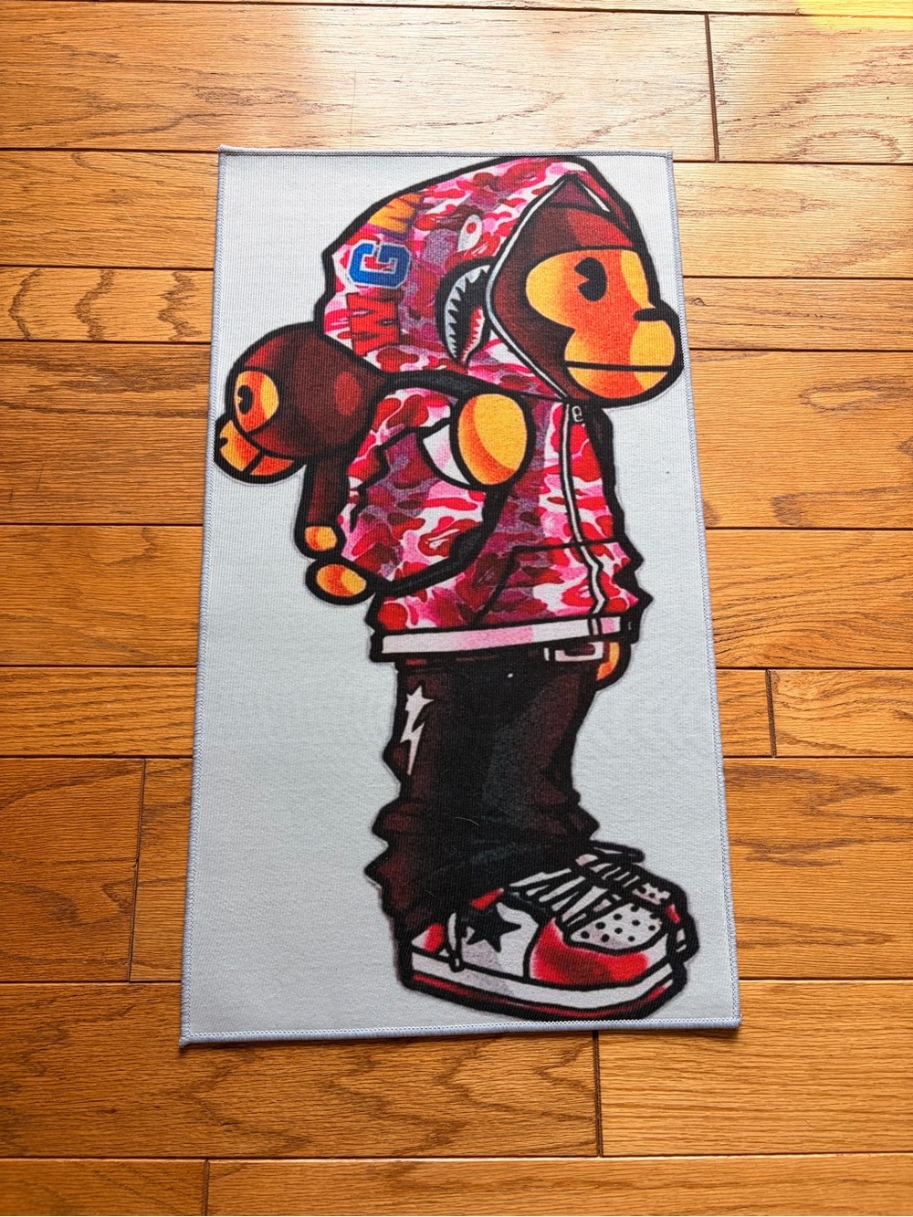 Pink Camo Ape Hoodie Character Rug - Playful Graphic Accent